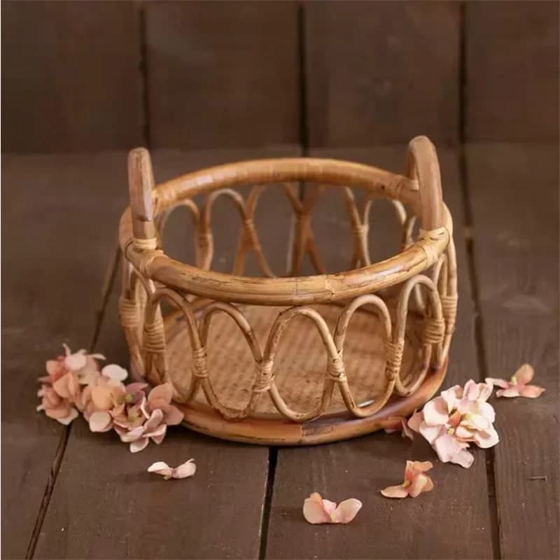 Accessoires de photographie pour nouveau-nés, panier rond tissé en rotin pour bébé, accessoires de p