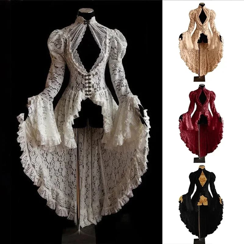 Femmes S-5XL Cosplay robe Style gothique robe asymétrique Halloween rétro Vintage solide dentelle mé