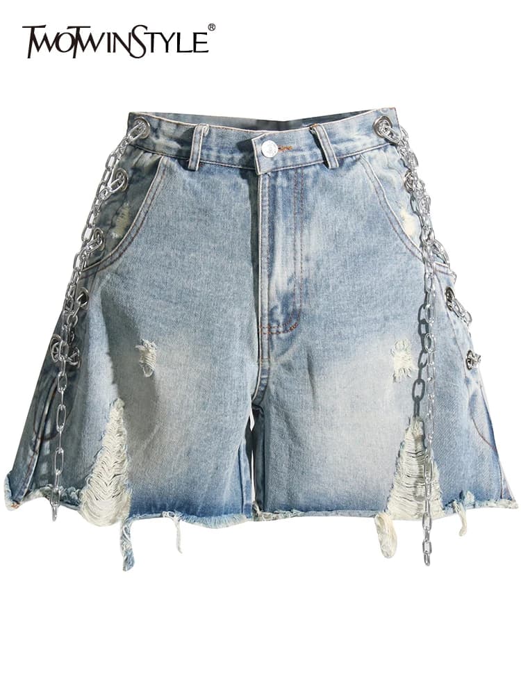 TWOTWurea-Short en denim YLE pour femme, culotte courte sexy, taille haute, patchwork, décontracté, 