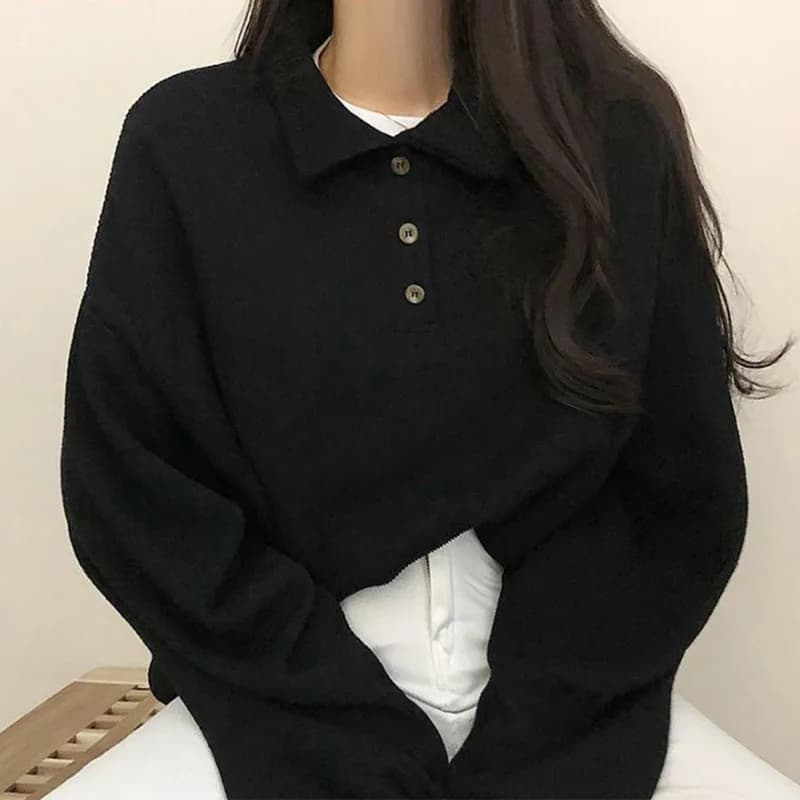 Printemps été automne décontracté Polo T-Shirt femme pull mode femmes Blouse Simple Style Preppy étu