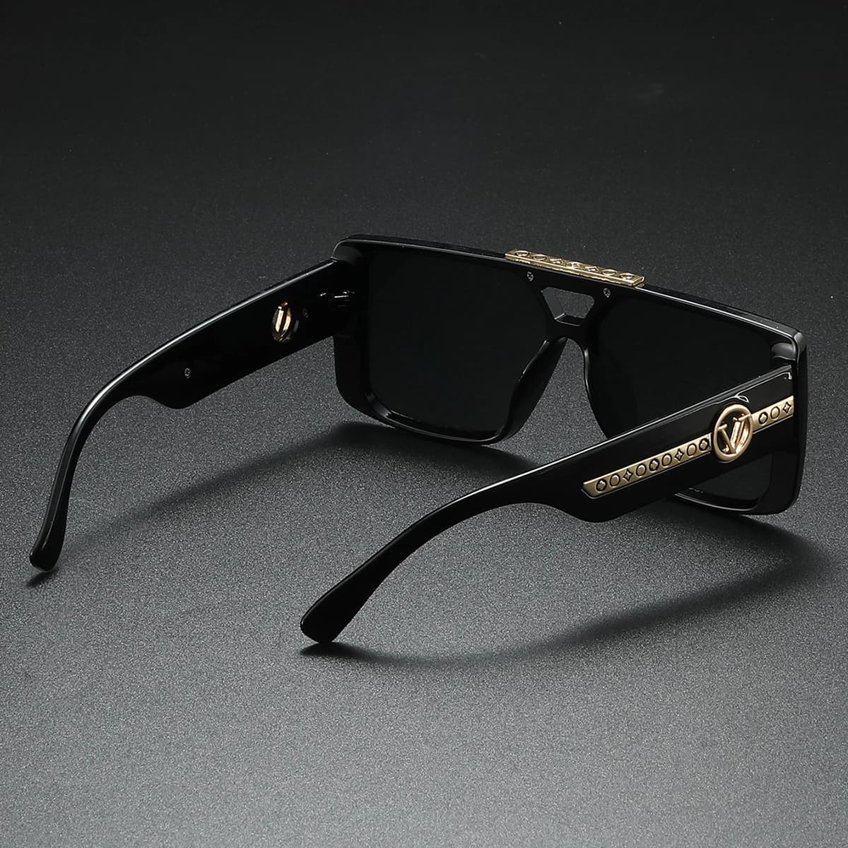 Nouveau cadre carré noir rétro classique pour hommes, décoration à motif de temple exquis, à la mode