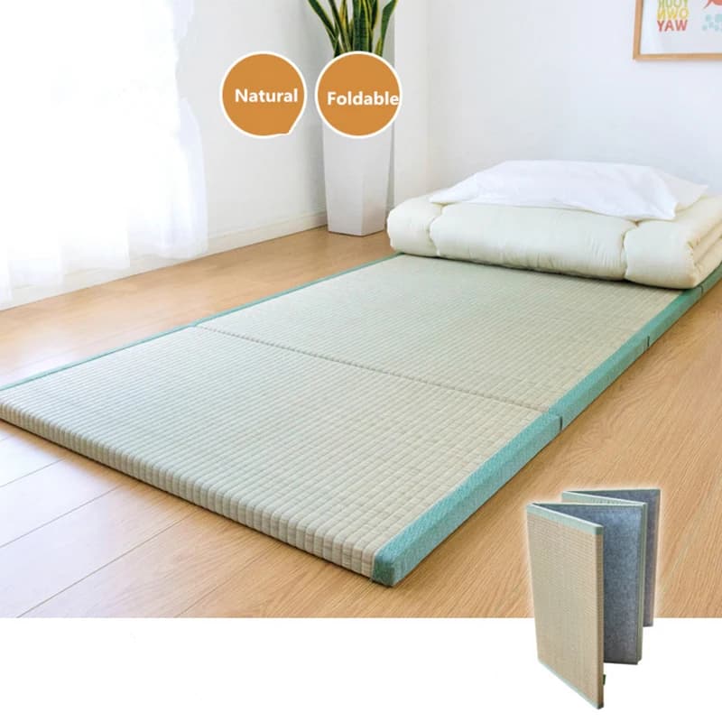 Matelas Tatami pliable japonais-tapis en herbe naturelle et palmier de coco pour dormir, yoga et déc