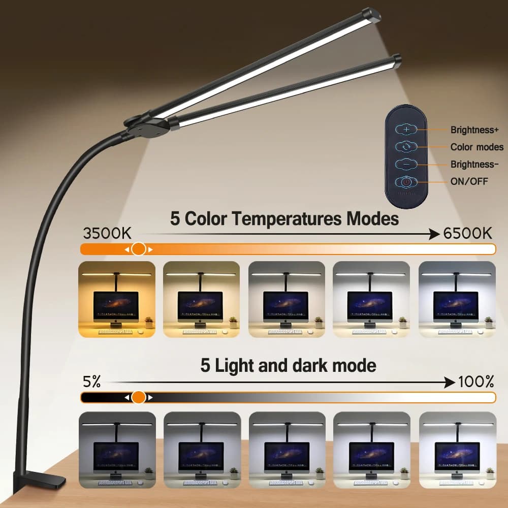 Lampe de bureau LED à Double ou simple tête, variable, pour moniteur PC, lampes de Table USB, lampes