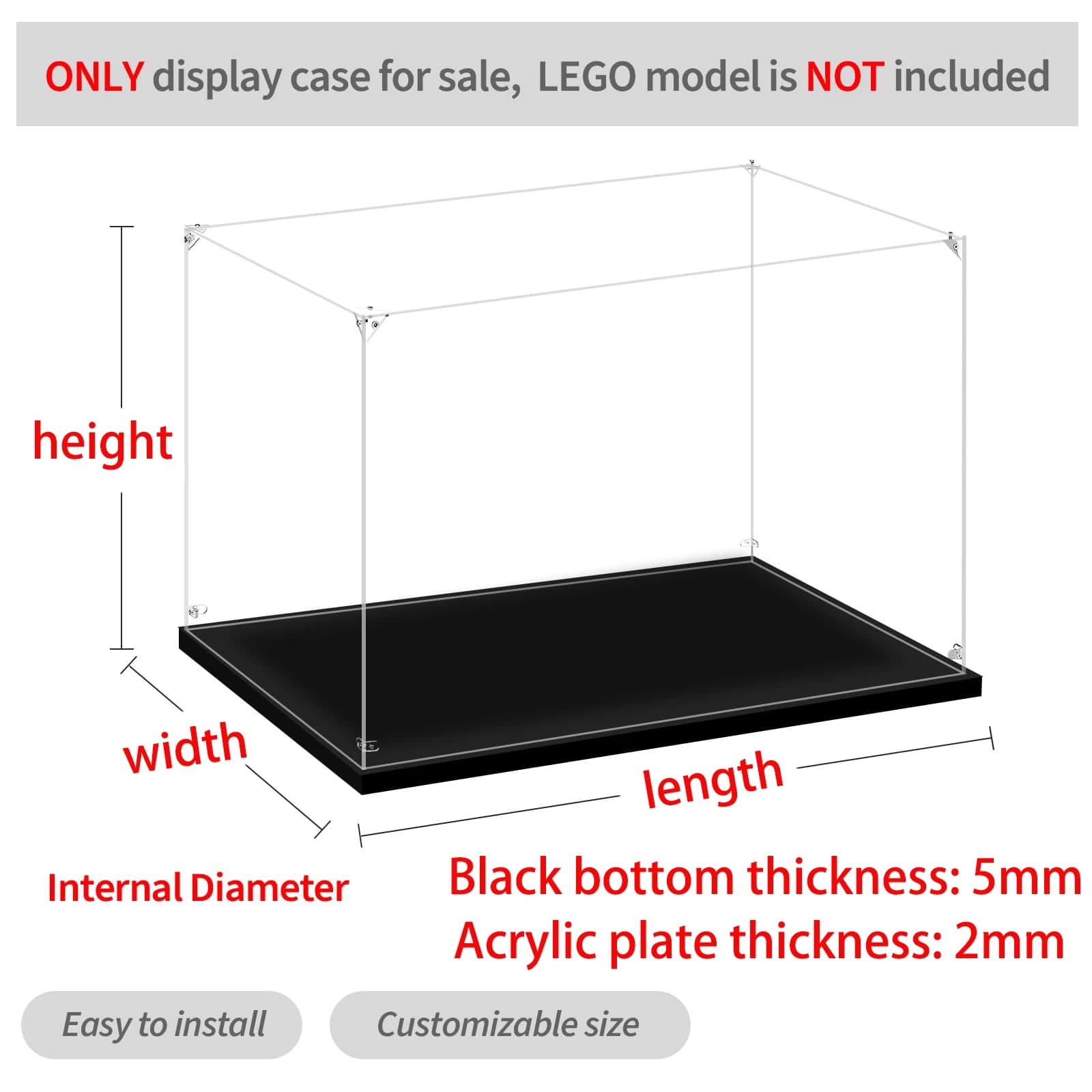 Présentoir de 150 tailles pour objets de collection, assemblage de boîte en acrylique transparent po