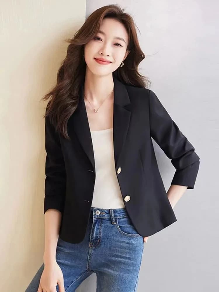 Petit blazer slim tempérament pour femme, veste courte décontractée, manteau imbibé de café, vêtemen