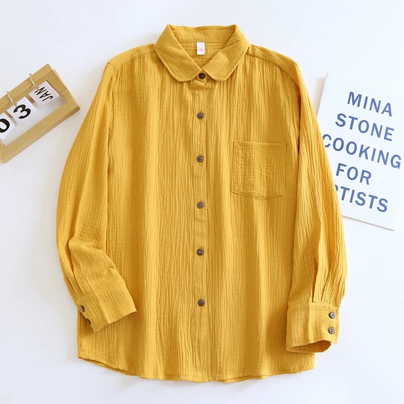 Chemises et chemisiers à manches longues pour femmes, 100% coton, chic, décontracté, boutonné, print
