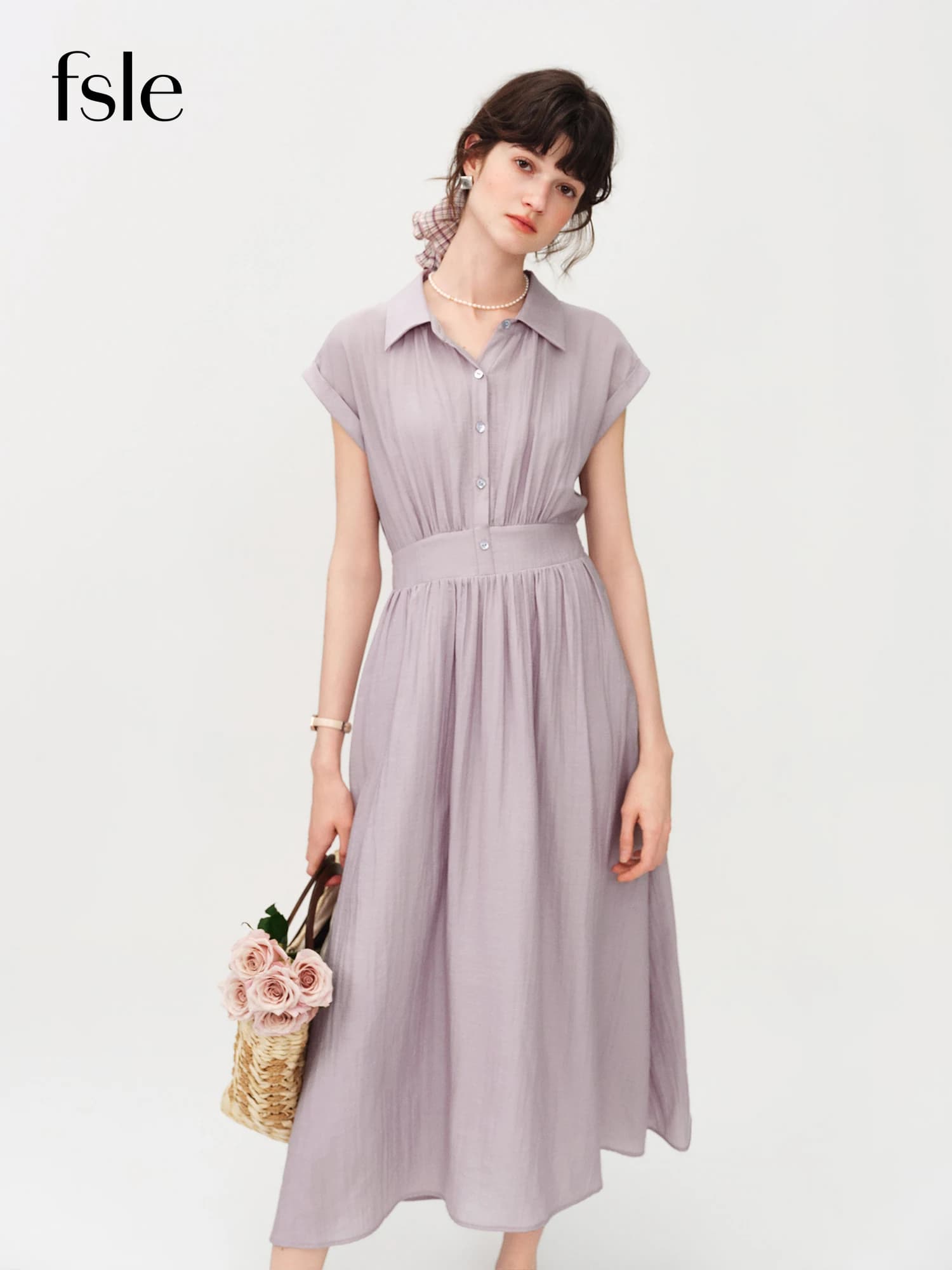 Robe mi-longue en lin coupe trapèze à col rabattu sans manches et taille ajustée en tissu Lyon, nouv