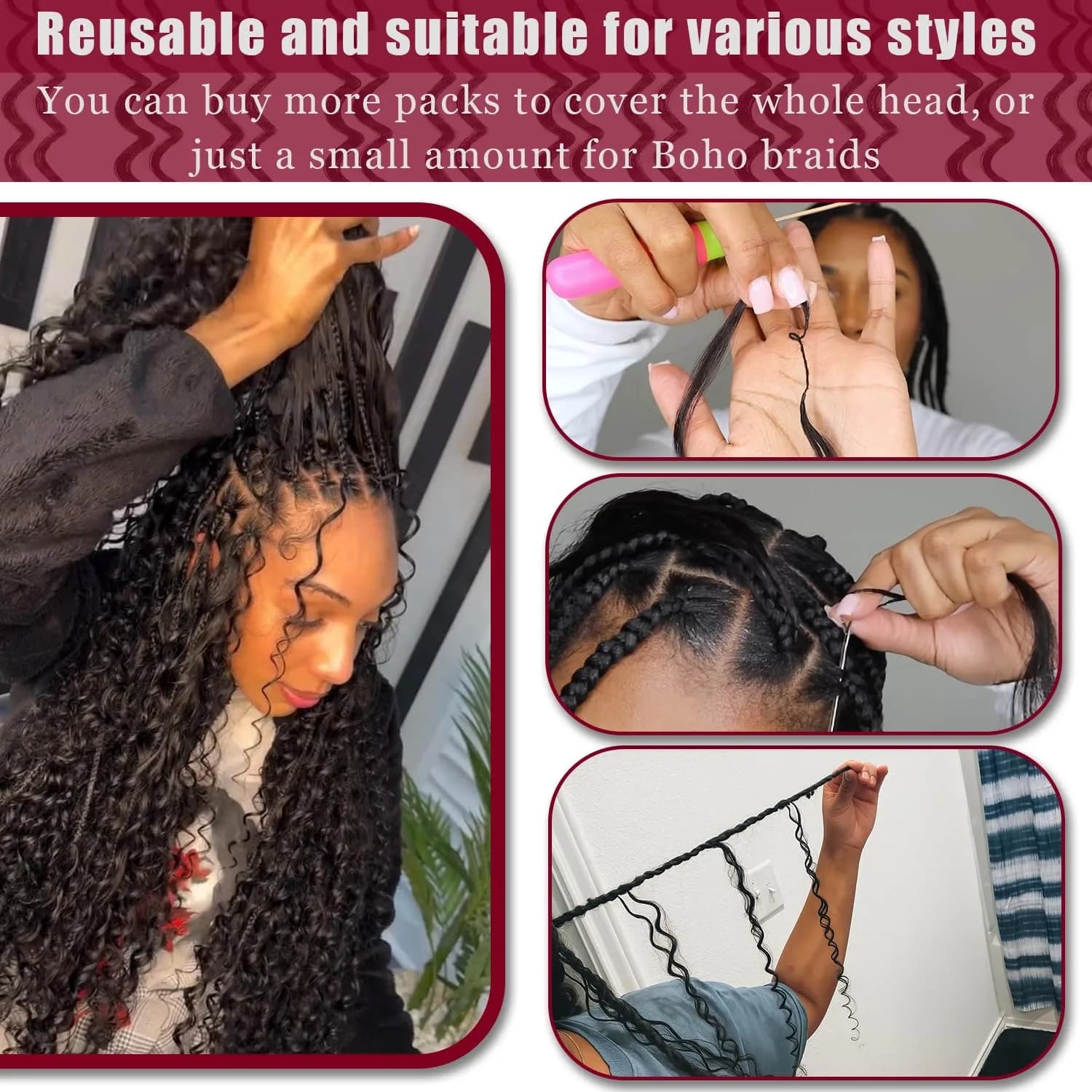 Cheveux en vrac pré-divisés pour tressage, extensions de cheveux humains Deep Wave au crochet, tress