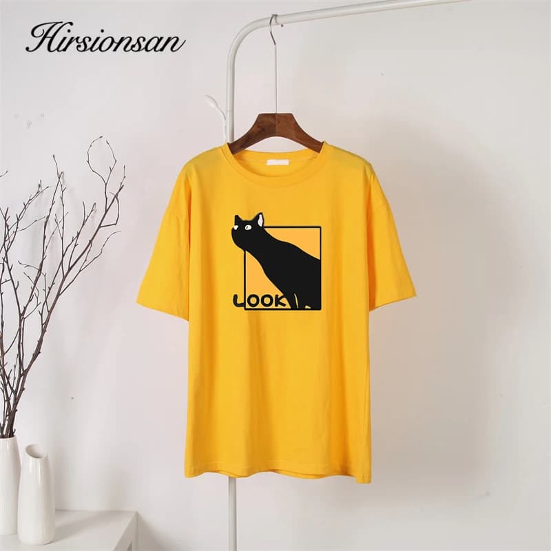 Hirsionsan – t-shirt imprimé dessin animé pour femmes, 2023 coton, Kawaii, vêtements grande taille, 