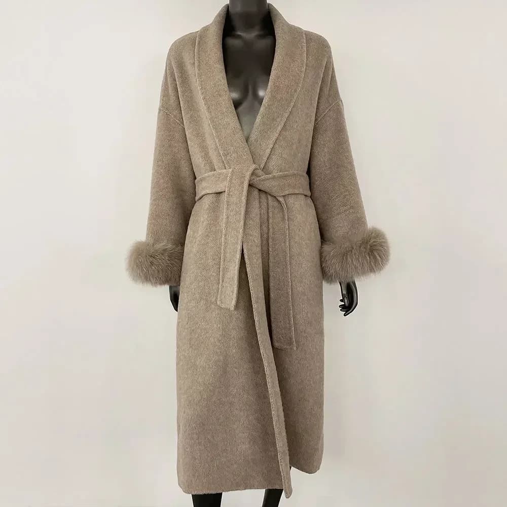 Tempérament d'hiver manteau en laine véritable court et Long poignets amovibles veste en fourrure de