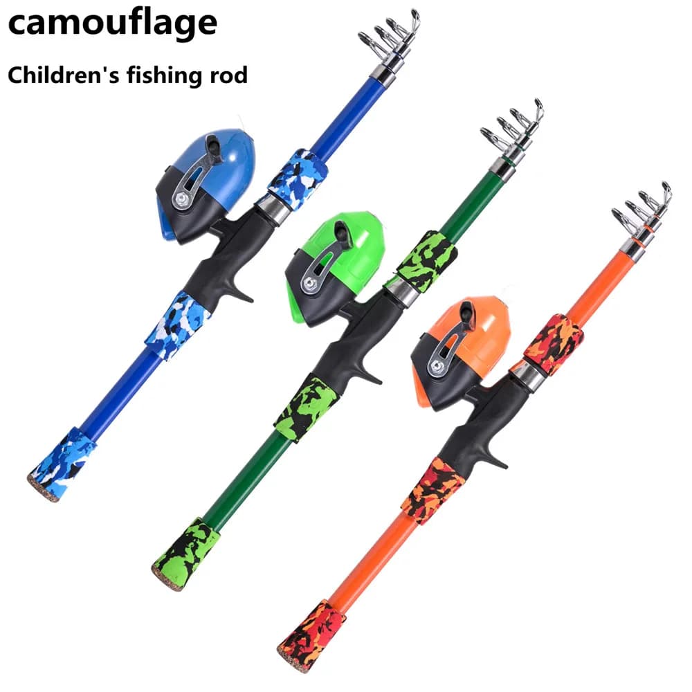 Canne à pêche télescopique Portable pour enfants, camouflage, avec réglage rotatif, accessoires de p