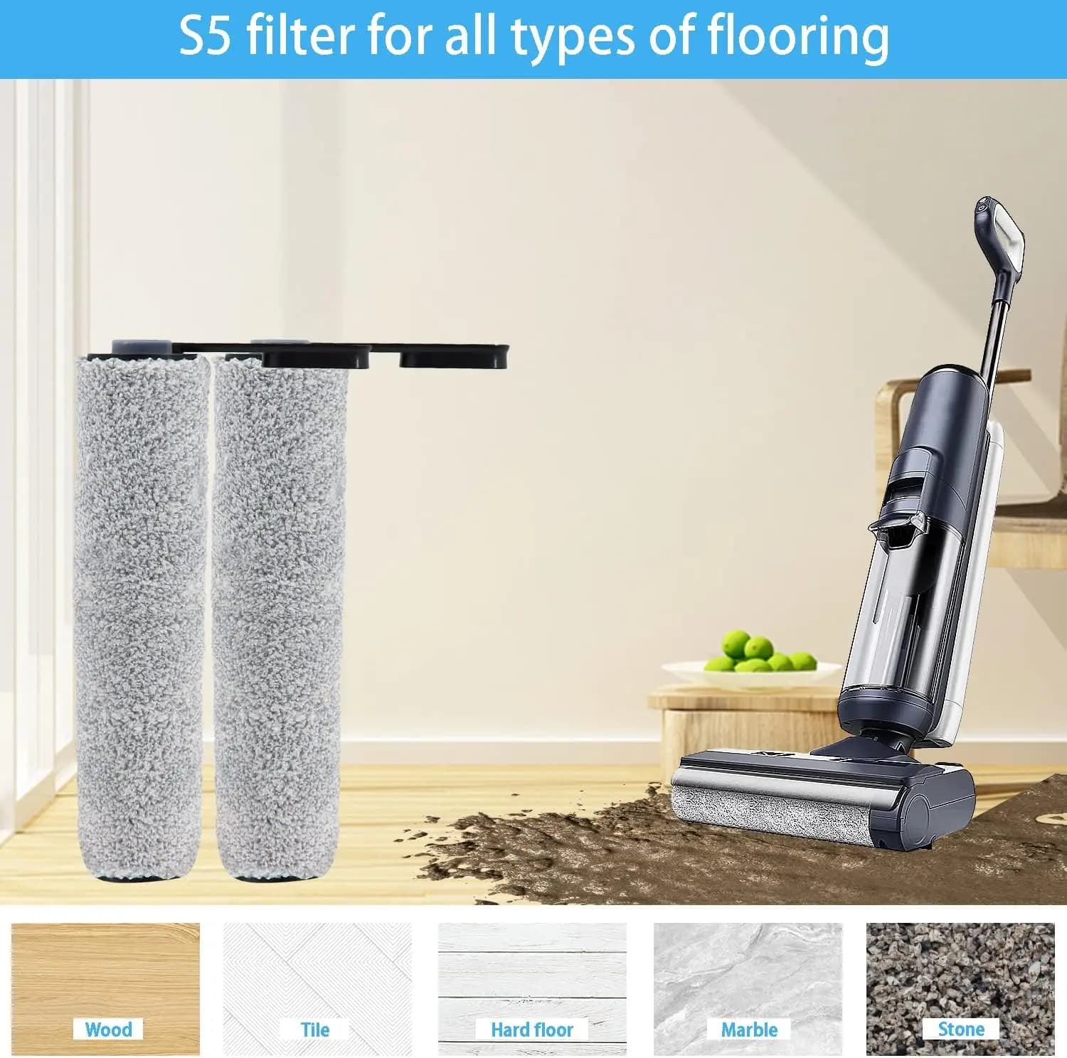 Rouleaux de brosse de remplacement compatibles avec l'aspirateur sec et humide sans fil intelligent 