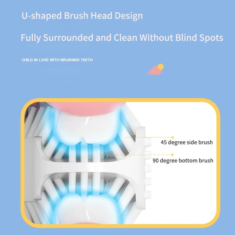 360 °   Brosse à dents électrique sonique en forme de U, Rechargeable pour enfants, brosse à dents a