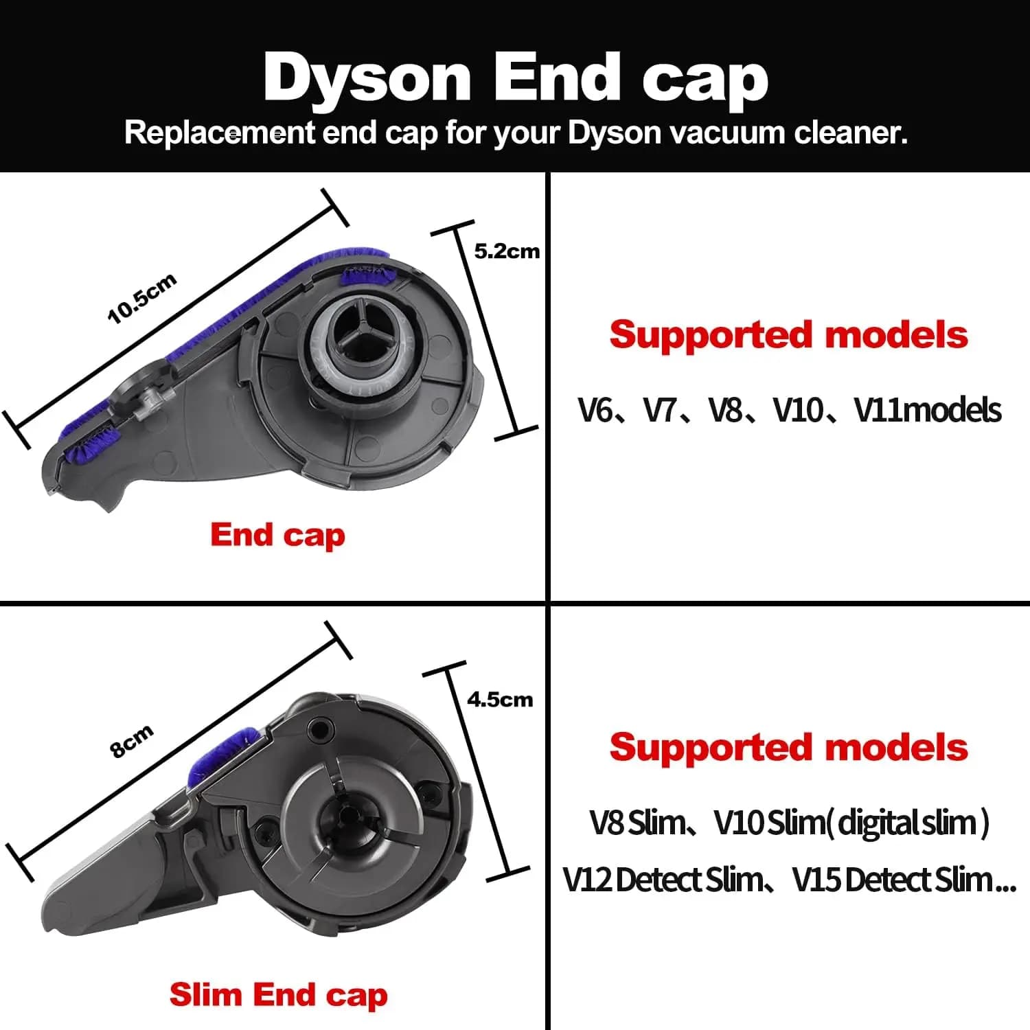 Couvercle de capuchon d'extrémité de barre de brosse à rouleau pour aspirateur Dyson V8 V10 Slim V12