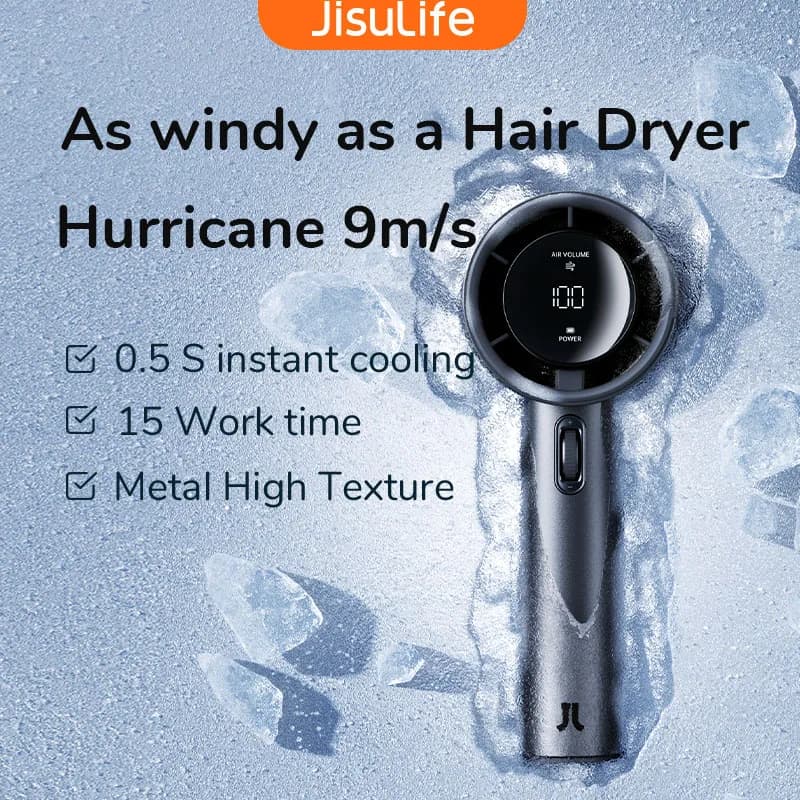 JISULIFE Mini ventilateur portatif, 100 vitesses de vent, batterie USB 5000 mAh rechargeable, affich