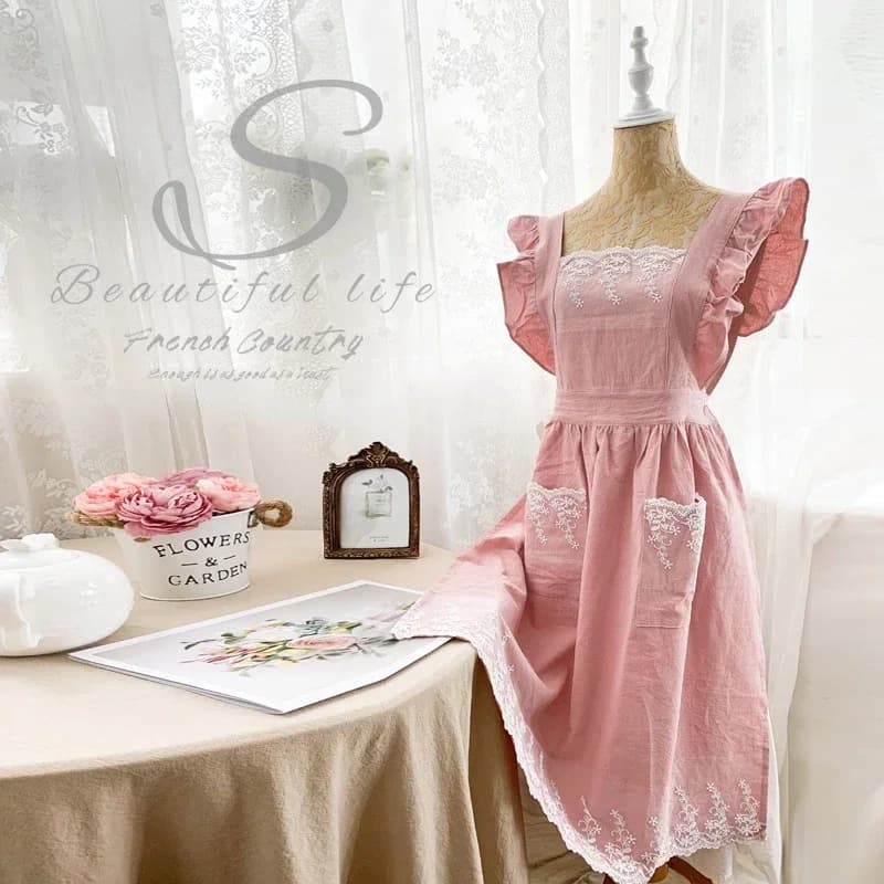 Femmes femmes tablier coton lin tabliers robe jardin café cuisine fleuriste palais Style Vintage mod
