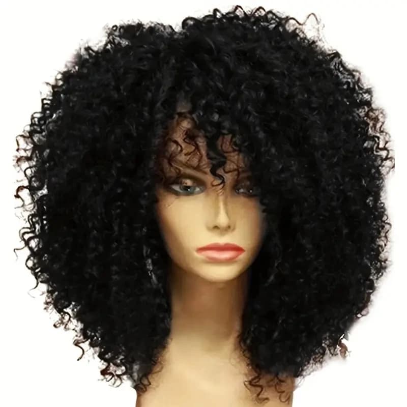 Perruques Afro crépues bouclées avec frange, 16 pouces, en Fiber synthétique douce et moelleuse, san