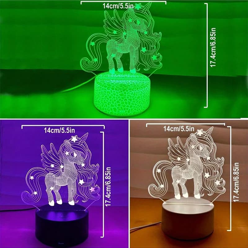 Veilleuse 3D poney mignonne, avec toucher et télécommande, lumière ambiante à 16 couleurs changeante