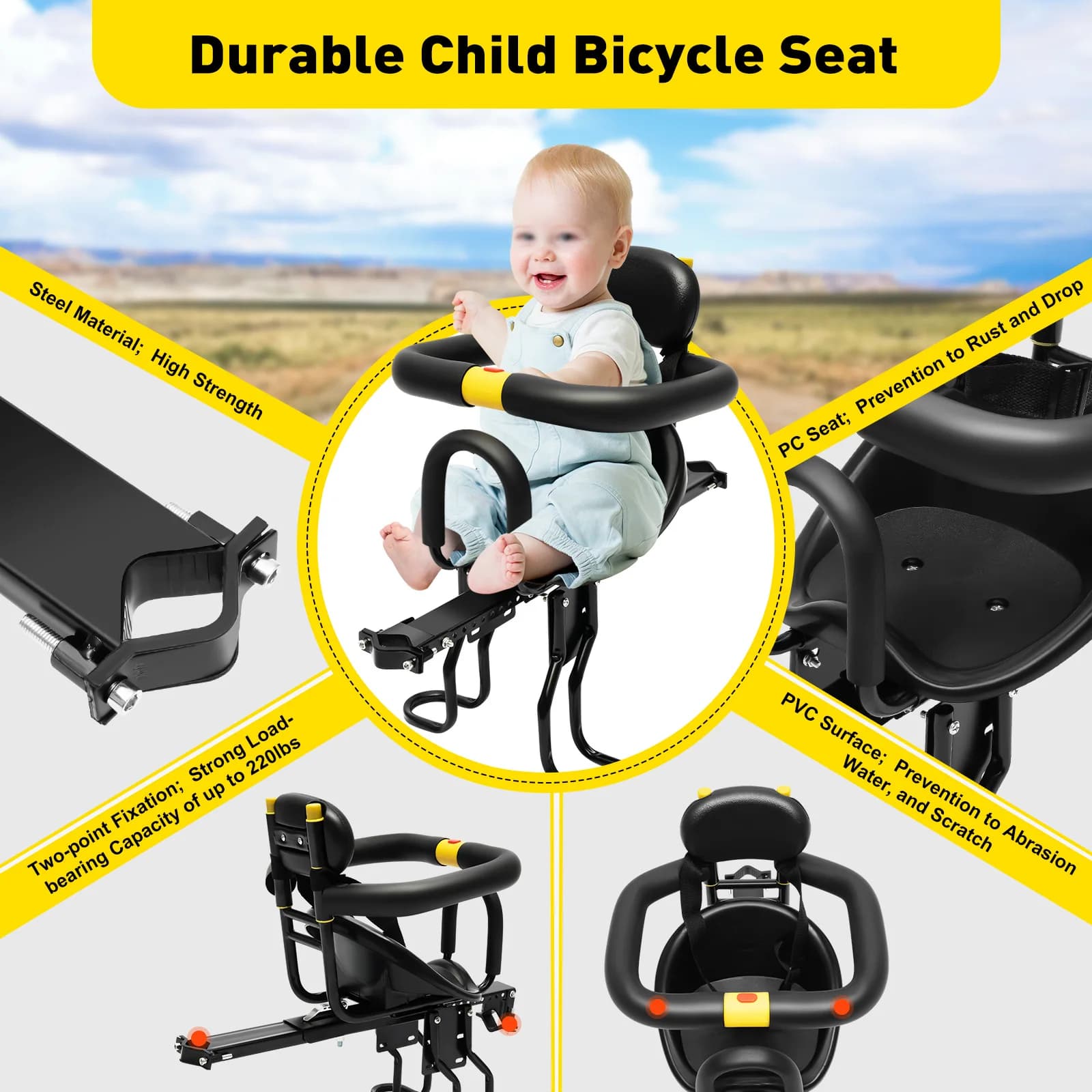 Chaise de vélo portable pour bébé, siège de sécurité pour enfant en bas âge, montage frontal Electro