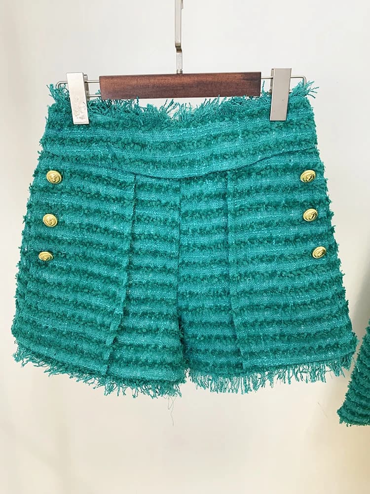 HIGH STREET Nouveauté 2026 FW Shorts en tweed à franges et pompons pour femme de créateur