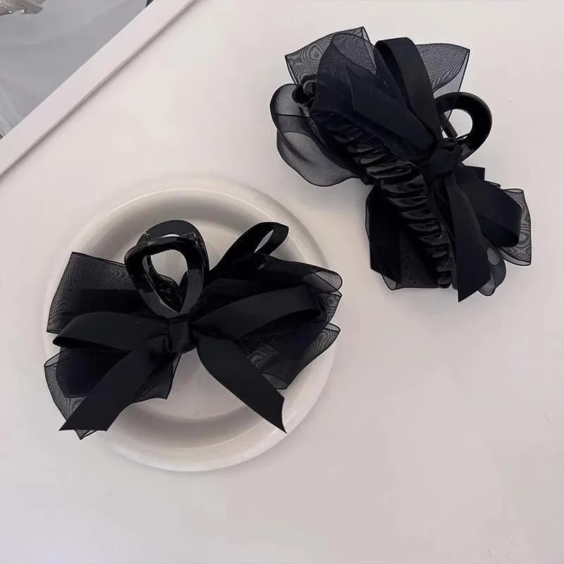 Pince à cheveux avec nœud en maille noire ultra-fantasy, pour l'arrière de la tête, pour cheveux épa