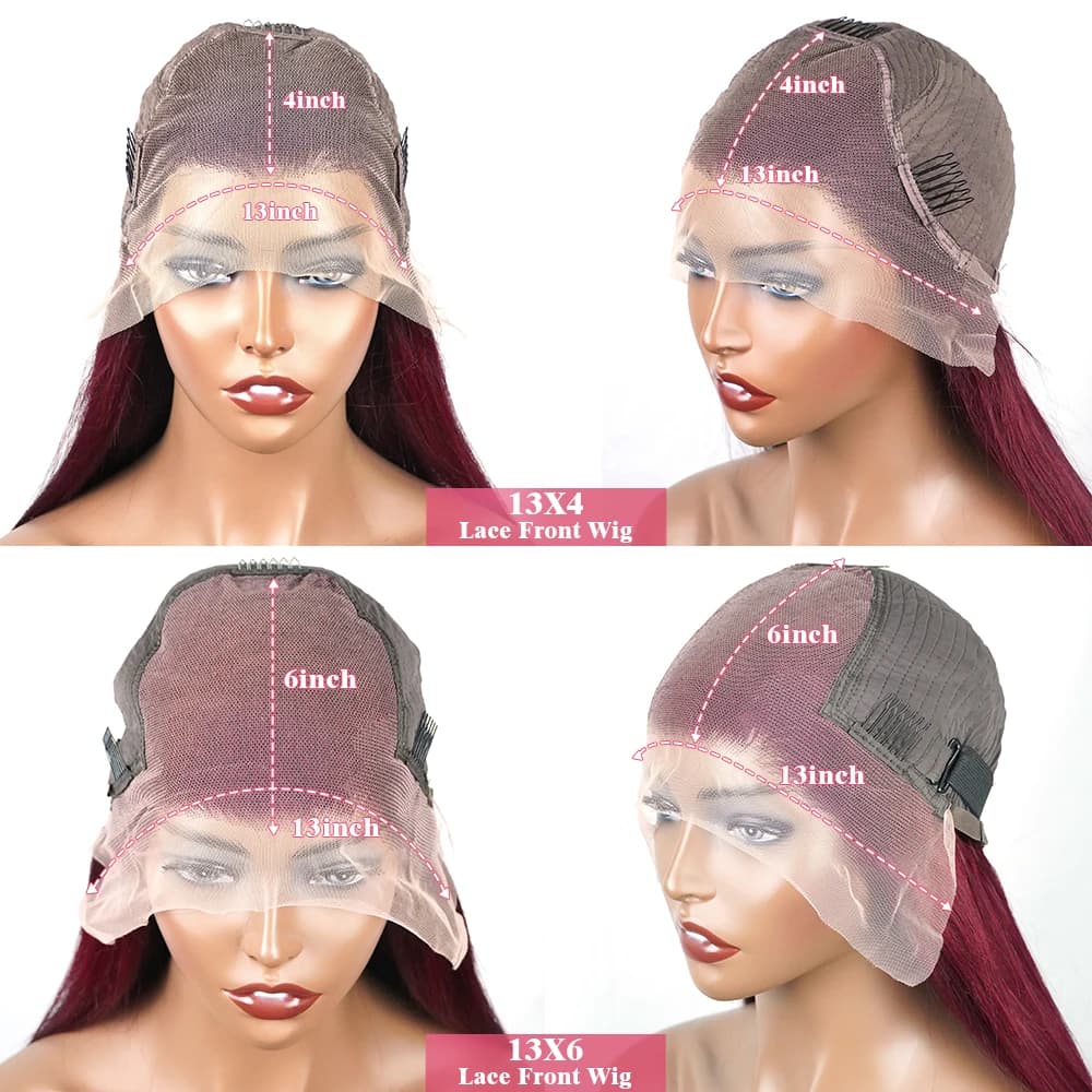 Perruque Body Wave Lace Front Wig Naturelle, Cheveux Humains, Couleur Rouge Bordeaux 99J, Transparen