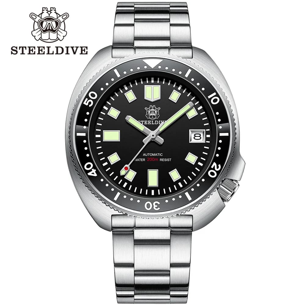 Montre de plongée pour homme SD1970 Steeldive, cadran Sunray, bracelet à fermoir fraisé, boîtier de 