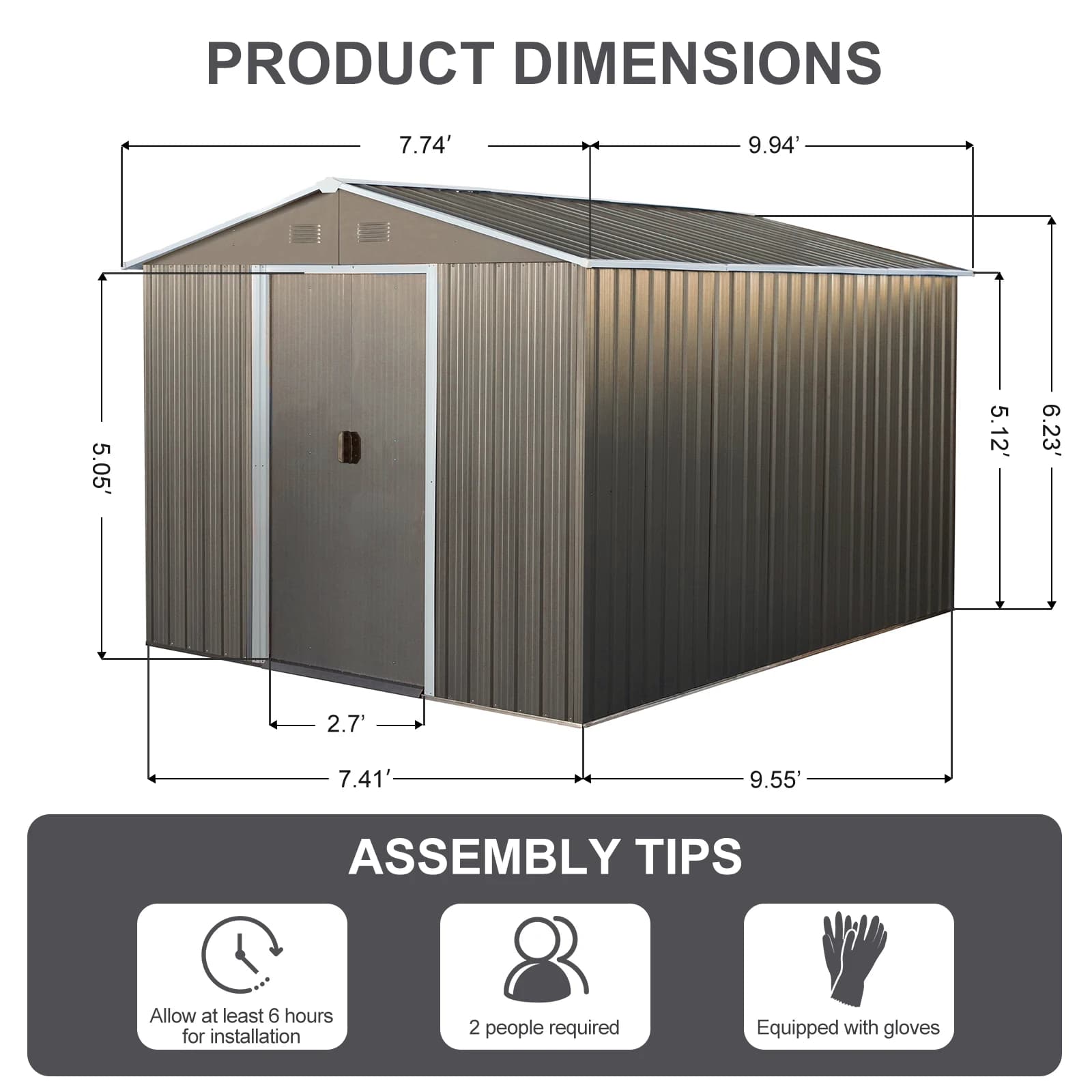 Abri de rangement extérieur en métal avec cadre de sol, porte verrouillable, jardin d'arrière-cour, 