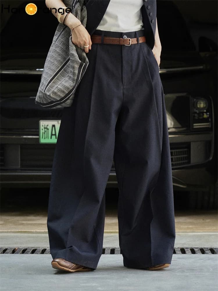 HanOrange 2025 début automne Simple gilet court + pli courbé jambe large pantalon femmes 2 pièces en