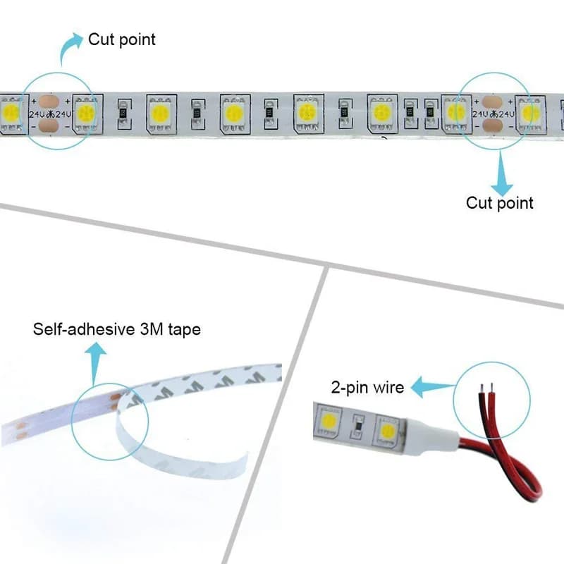 Bande lumineuse LED RVB étanche pour chambre à coucher, rétroéclairage TV, blanc, 5V, 12V, 24 V, 505