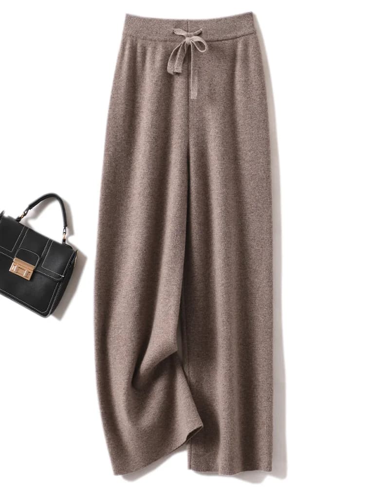 Pantalon basique doux et décontracté pour femme, avec ceinture, tricot 100% laine mérinos, populaire