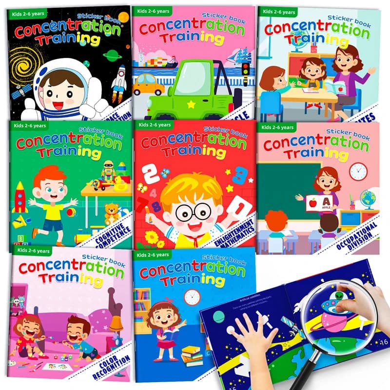 Jouets Montessori, autocollants de dessin animé, livres concentrés sur le développement du potentiel