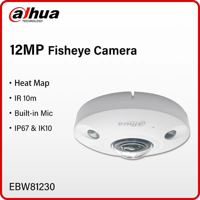 Caméra Fisheye IR réseau Dahua 12MP 360° °   Caméra de sécurité panoramique IR 10m avec alarme et po