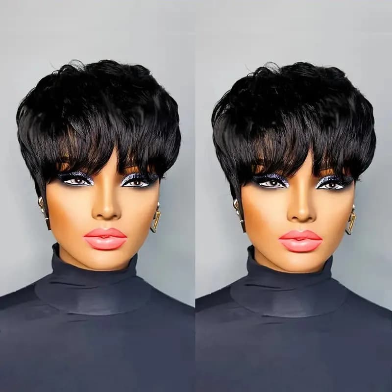 Perruques Pixie Cut pour femmes, perruque courte en cheveux humains avec frange, perruque Pixie Cut 