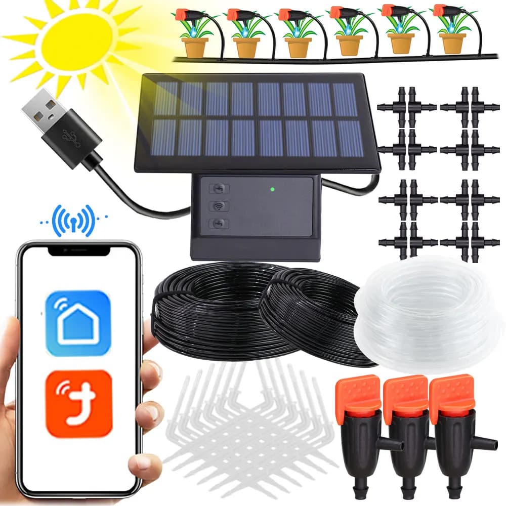 Tuya-Kit d'irrigation goutte-à-goutte automatique, pompe solaire avec minuterie, système d'arrosage 