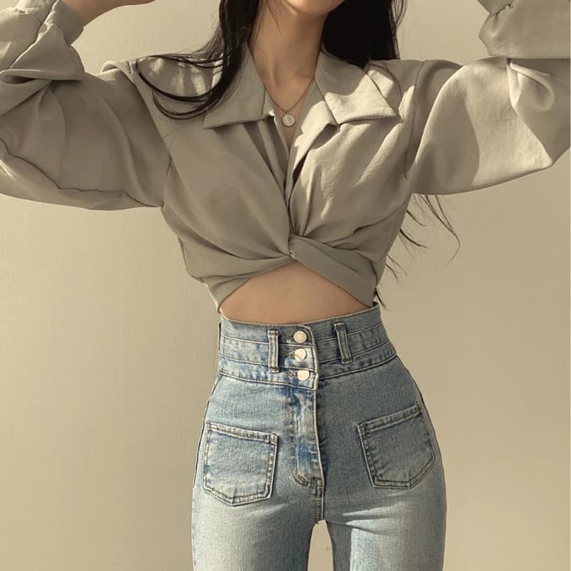 Chemises monochromes pour femmes, vêtements minces pour jeunes dames, vêtements de rue minces, monoc
