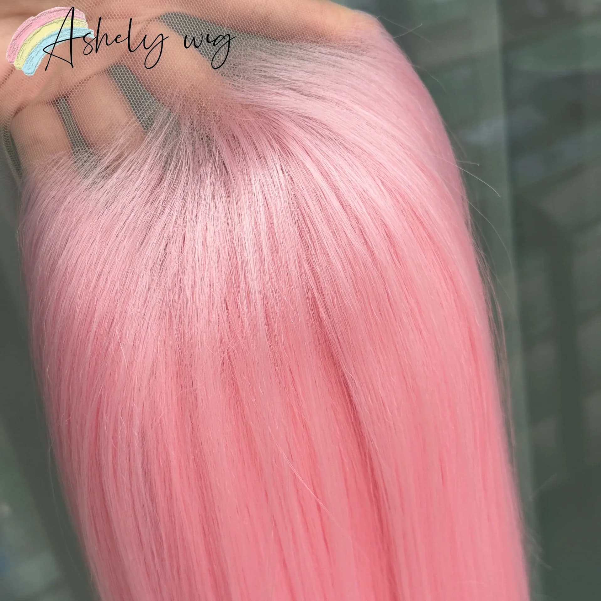 Perruque Lace Front Wig synthétique rose clair 13x4, perruque de 26 pouces longue et lisse, perruque