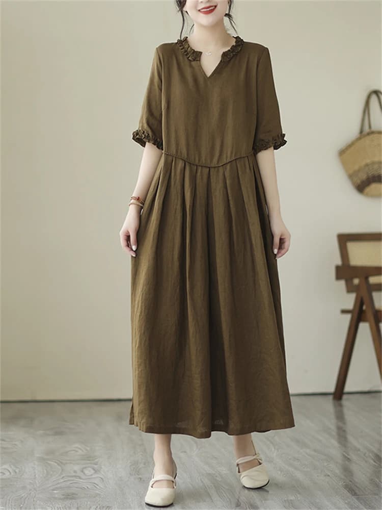 Robes en coton vintage de couleur unie pour femmes, nouvelle collection été 2026, robe longue décont