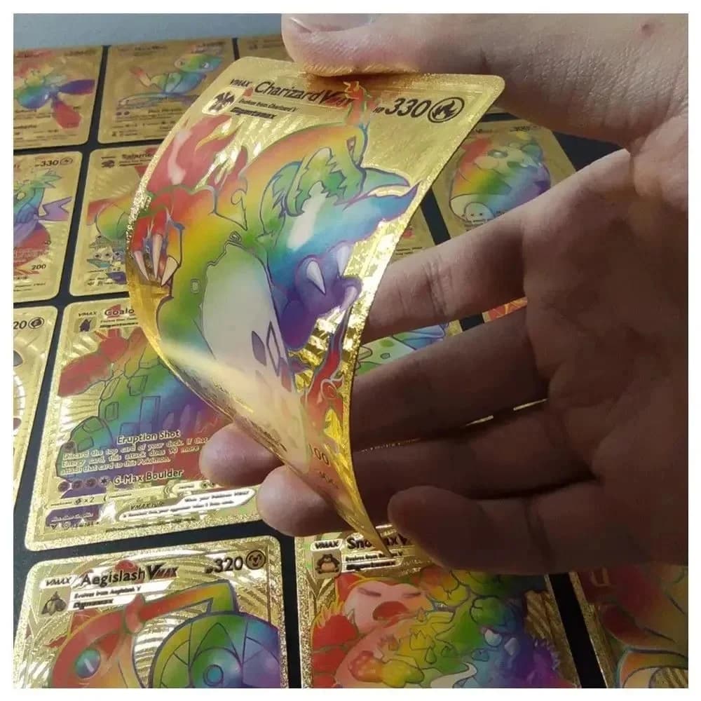 55-110 cartes Pokémon en feuille d'or, lettres dorées, anglais, espagnol, français, allemand, italie