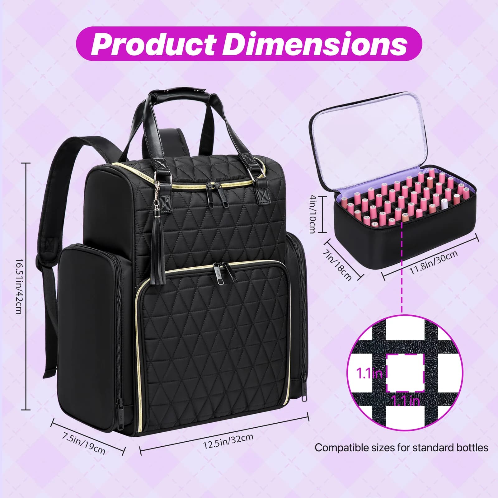 Sac à dos organisateur de vernis à ongles, multi-compartiments, pour accessoires de manucure, outils