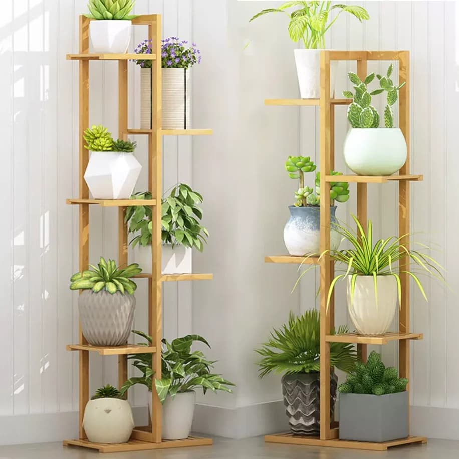 Présentoir de fleurs d'angle pour plantes en bambou, 5/6 niveaux de haut, pour intérieur et extérieu