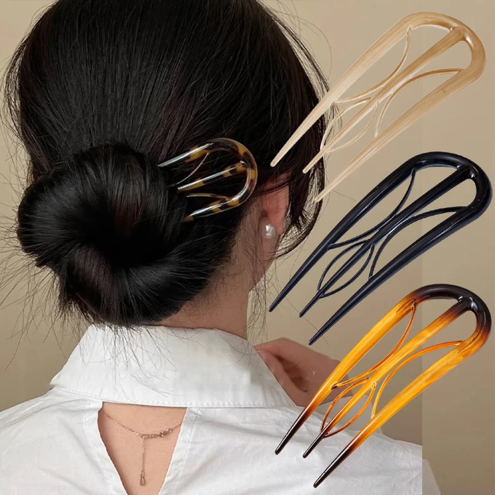 Feuilles d'acétate en forme de U bâton de cheveux fourchette à cheveux outils de coiffure épingle à 