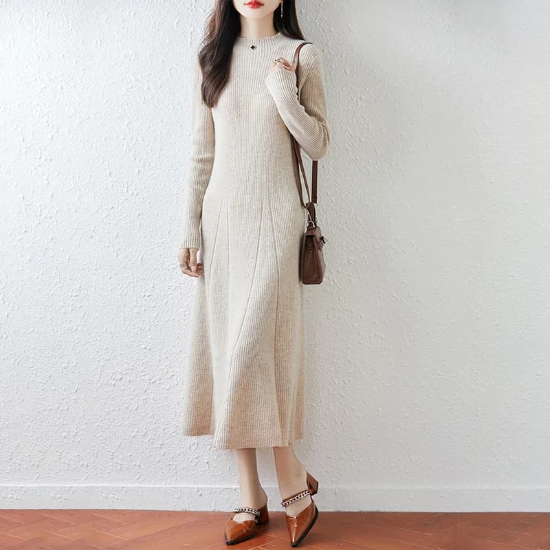 Nouvelle robe à col rond pour femmes avec pull 100% laine mérinos automne et hiver pull Long tricoté