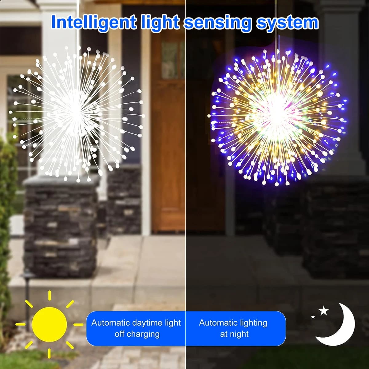 Feux d'artifice solaires d'extérieur, 90/150/200 LED, 8 Modes, guirlande lumineuse suspendue en fil 