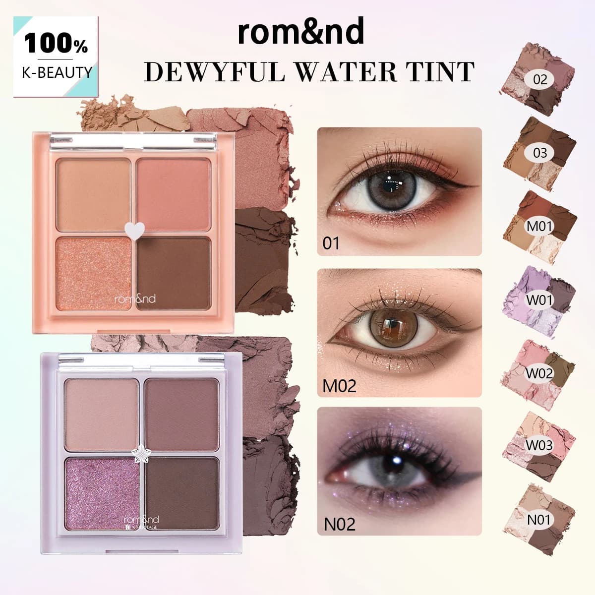 rom&nd Better Than Eyes PALETTE, texture de poudre fine, formule en poudre sèche, maquillage de luxe