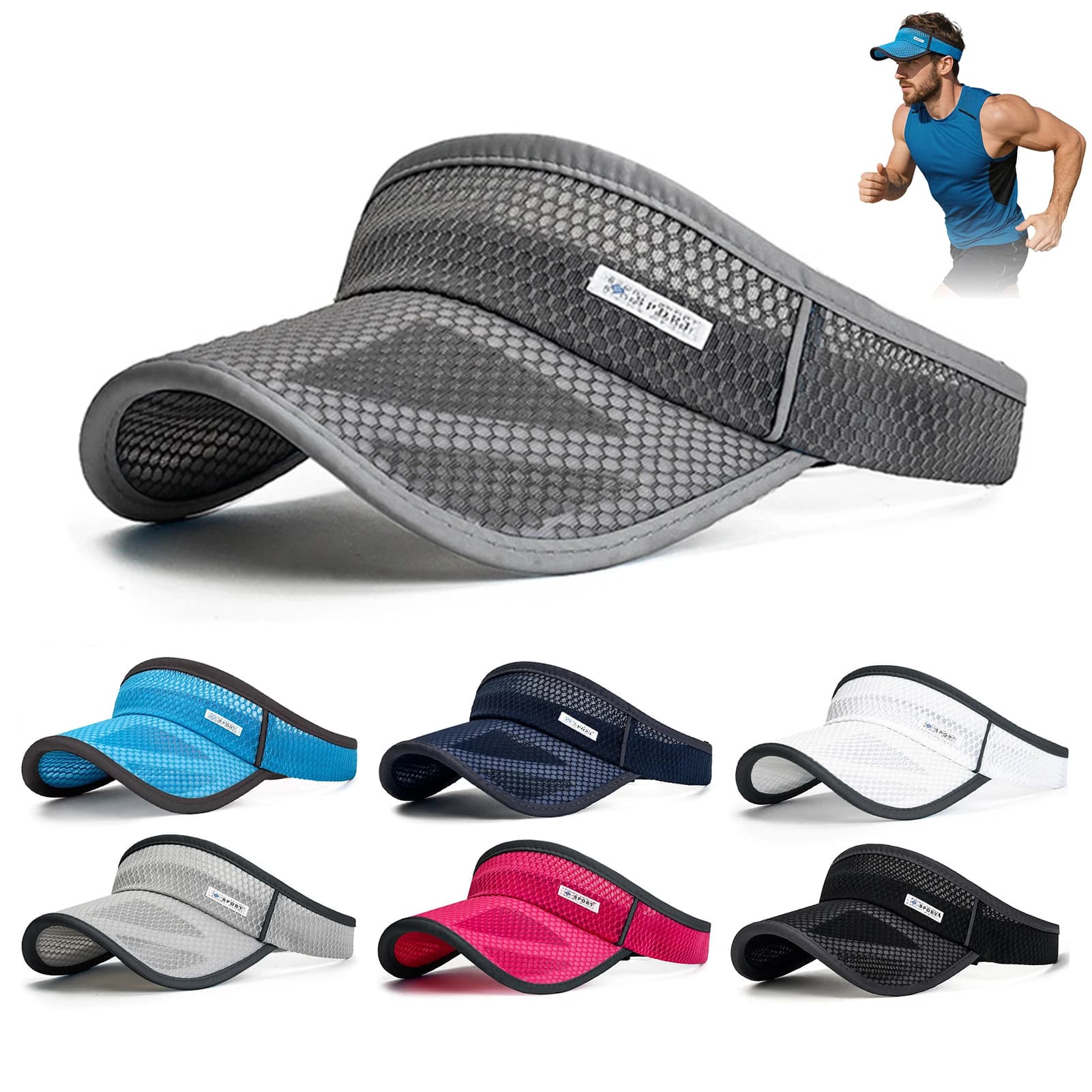 Visière en maille respirante pour hommes et femmes - Chapeau de sport à dessus ouvert à séchage rapi