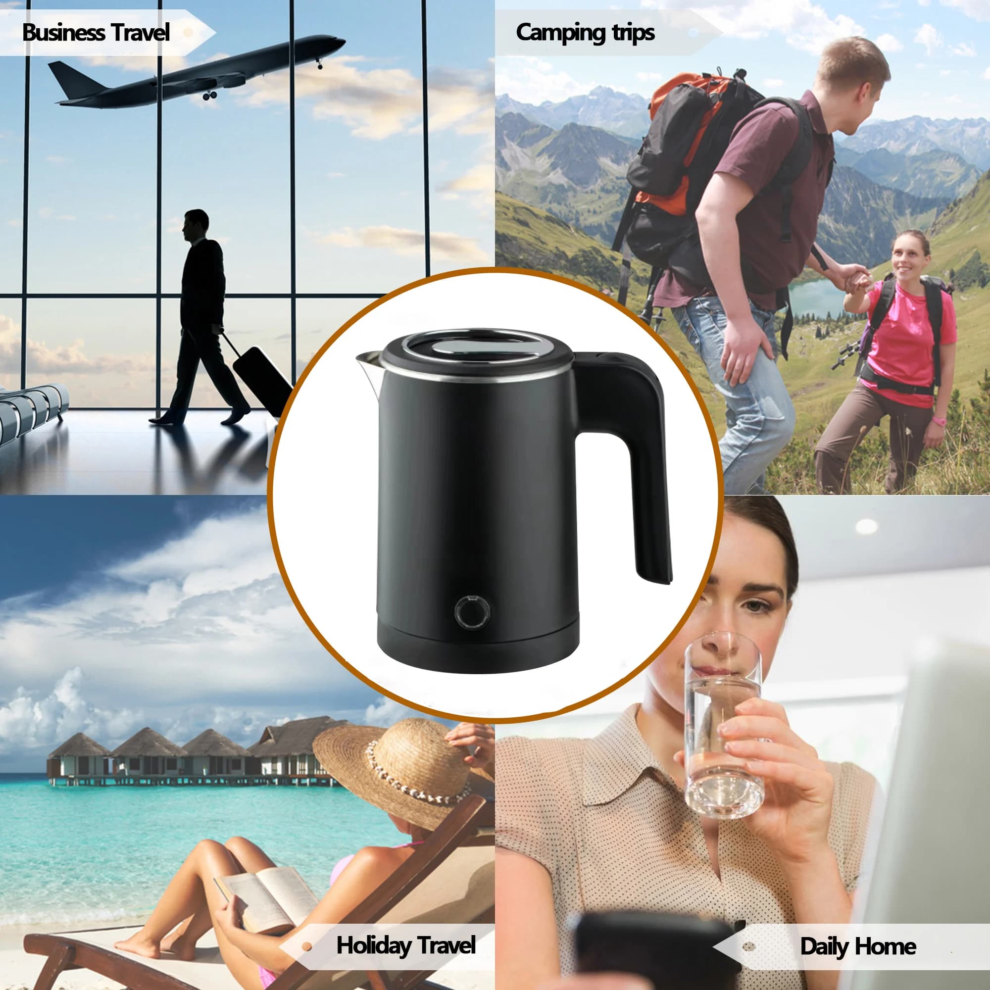 Bouilloire électrique de voyage thé café 0,8 l en acier inoxydable chaudière à eau Portable Pot pour
