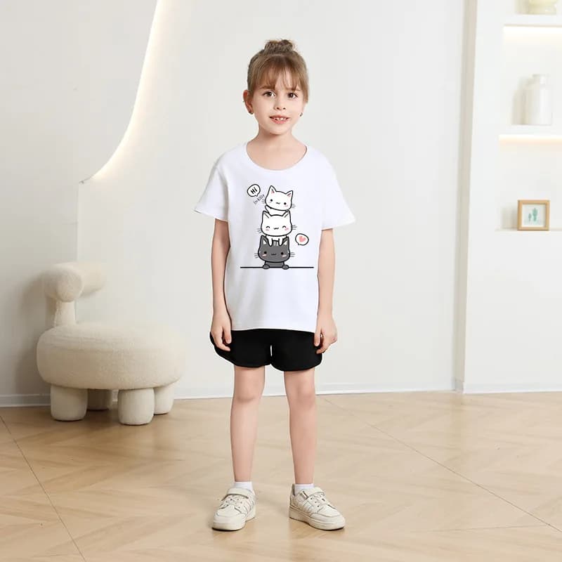 T-shirt à manches courtes et col rond pour bébé fille, vêtement d'été tendance, couleur bonbon, impr