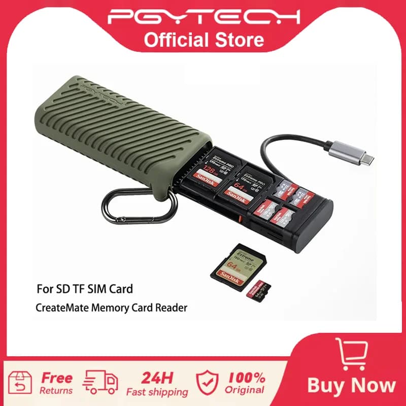 PGYTECH CreateMate Lecteur de carte mémoire haute vitesse USB 3.1 Type-C Adaptateur SD / TF Dual-Slo