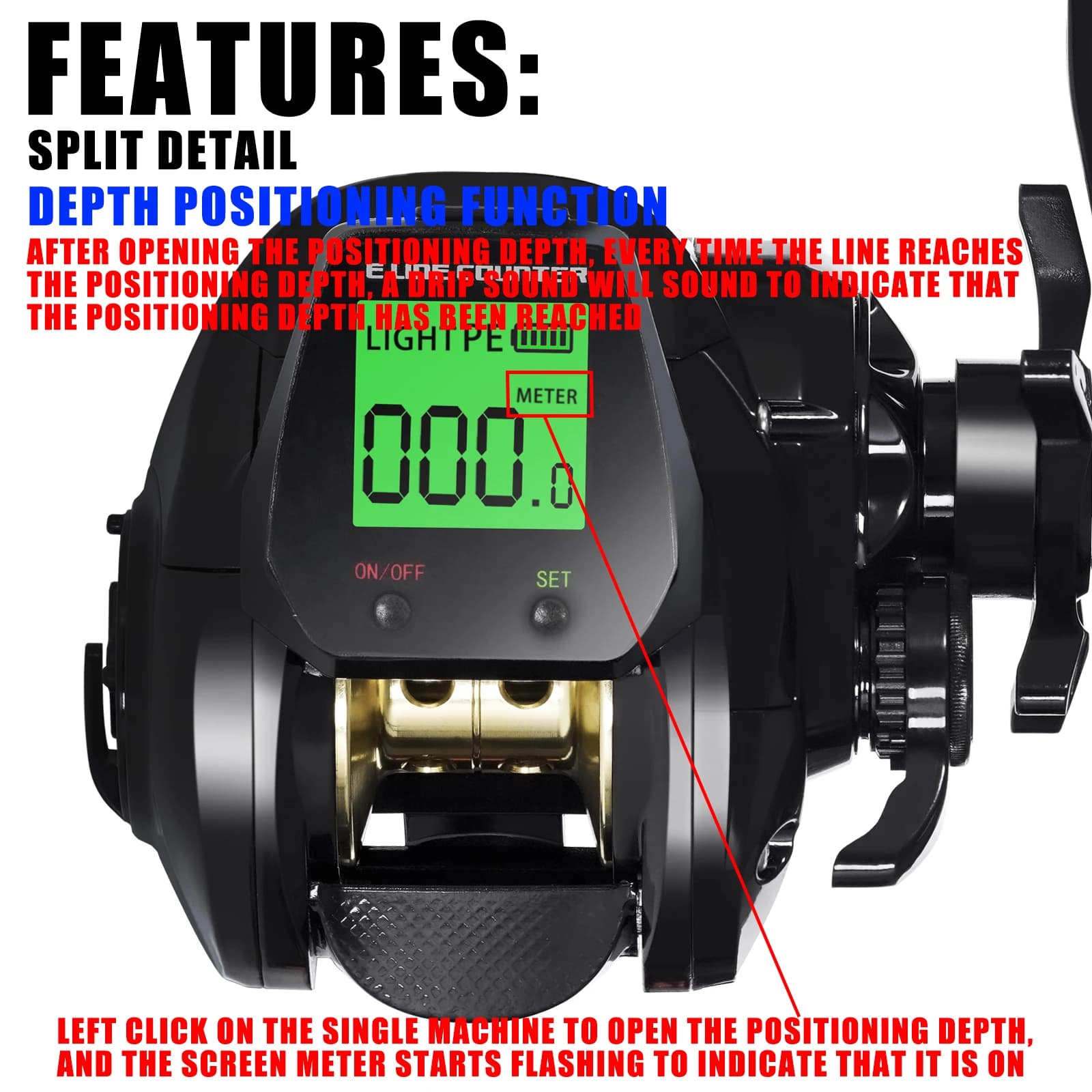 SAMOLLA Baitcasting moulinet de pêche électronique grand écran LED haute vitesse 7.2:1 10kg eau salé